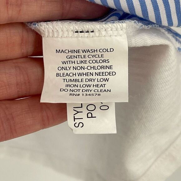 Vineyard Vines Stripe Pleated Short Sleeve Shirt Preppy Women Small Blue White - Picture 4 of 5
